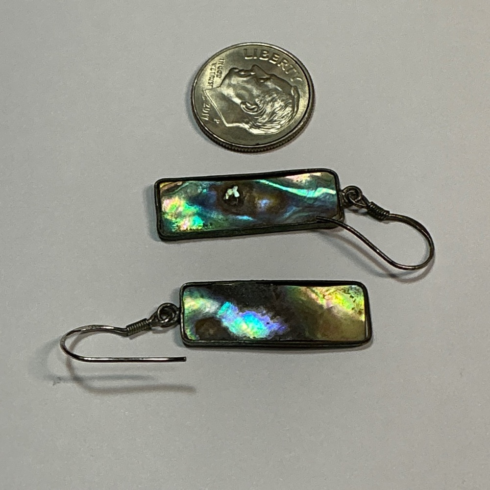 Sterling Silver Rectangle Shape Abalone Shell Ear… - image 5